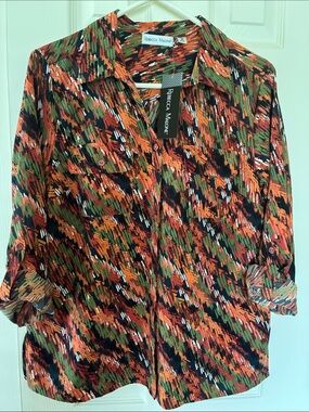 NWT Rebecca Malone Orange & Green Abstract Print Blouse - Medium